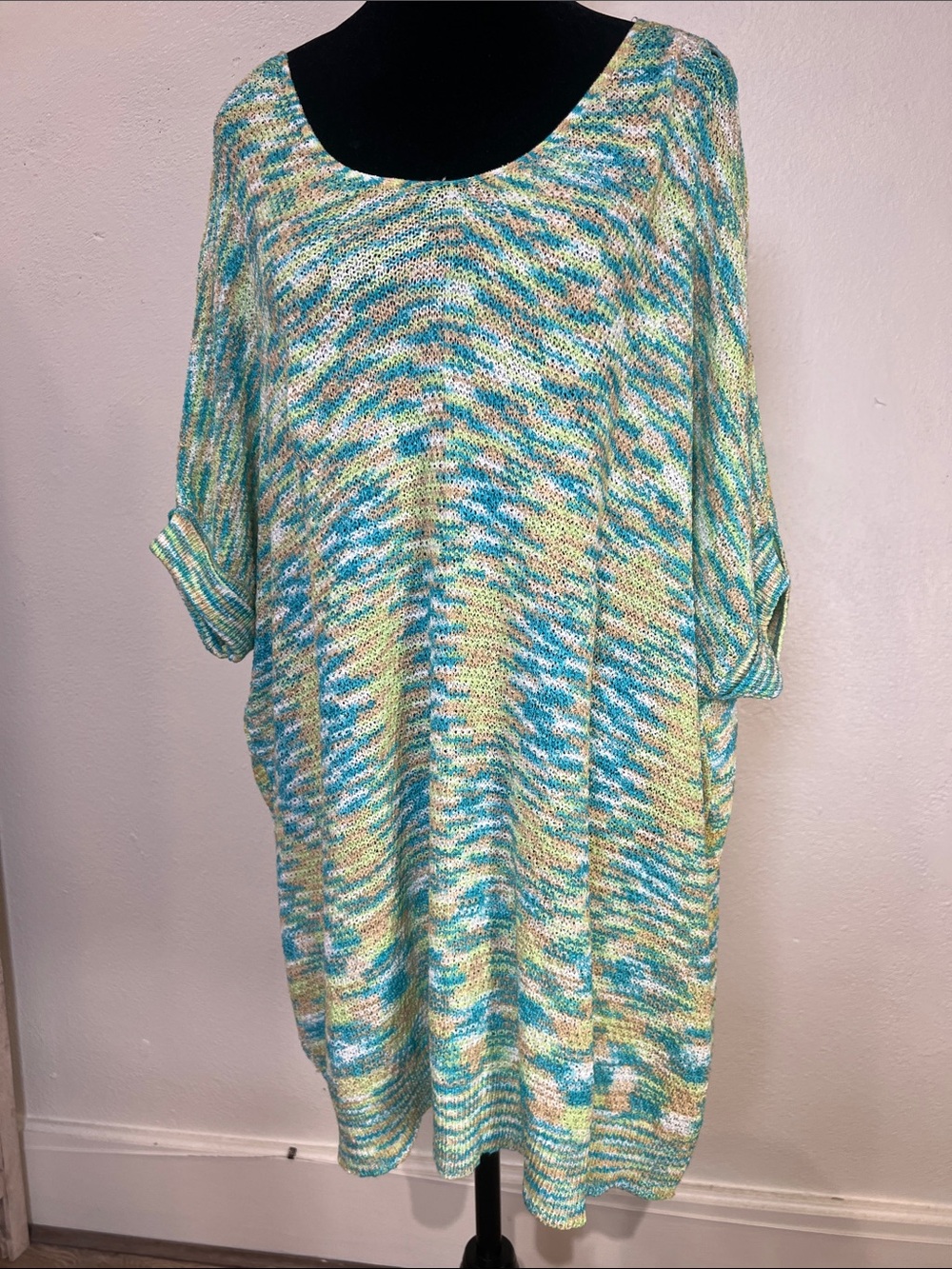 NWT - ADORA Multicolor Mint Blue & Yellow Knit Tunic